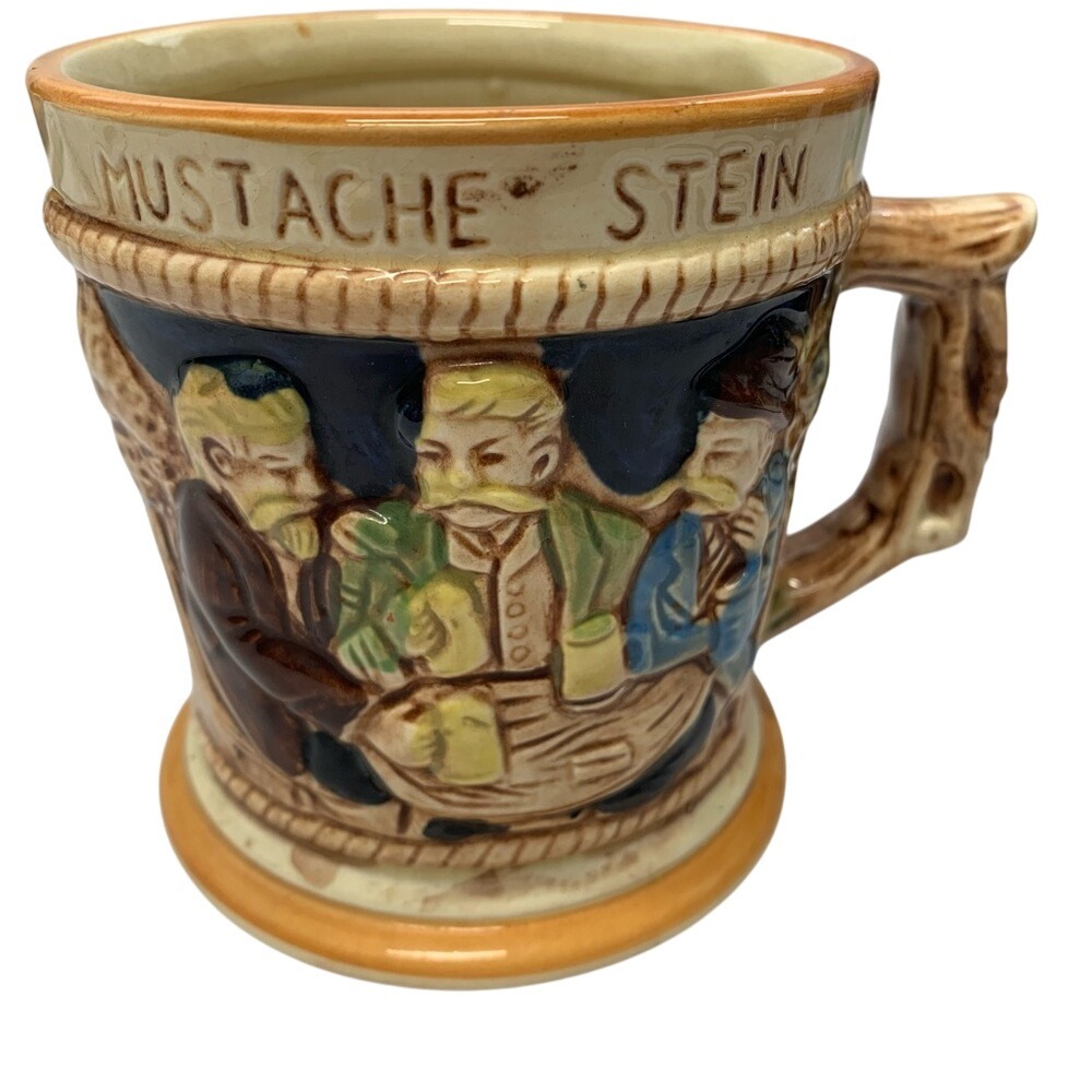 Vintage Mustache Stein Cup Made‎ Japan Novelty Oriental Design Gift Dad Retro